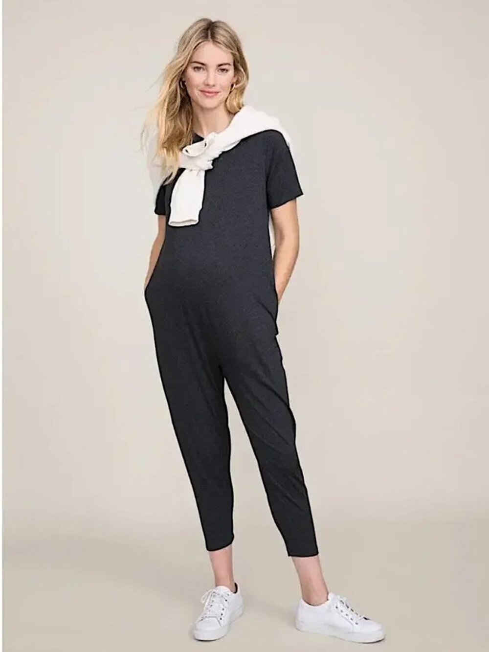 Hatch Walkabout Maternity Jumpsuit Short Sleeve Jersey Relaxed Fit Size S Black